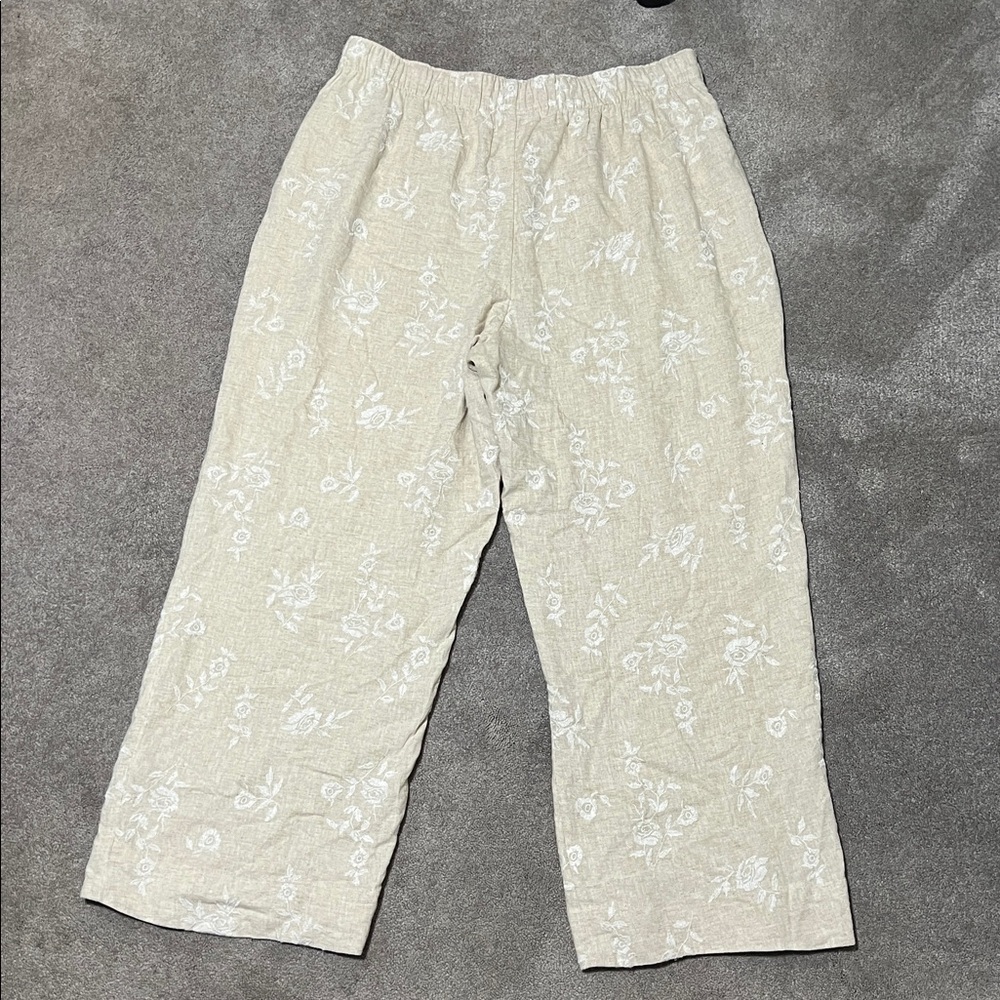 Abercrombie & Fitch Linen Blend Embroidered Wide Leg Pants Beige Size XL - Picture 5 of 8